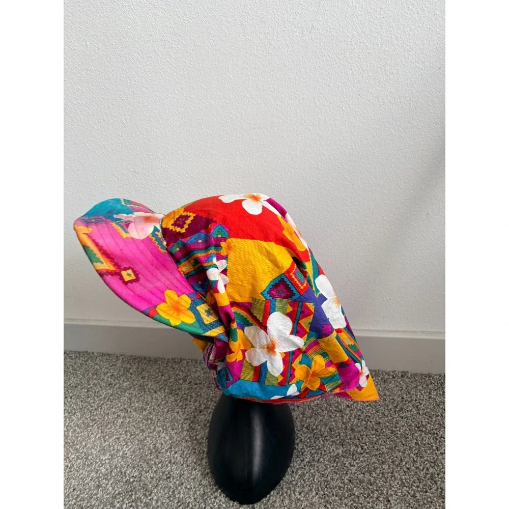Vintage 80s/90s Visor Vibrant Scarf Hat New Wave Floral Beach Garden Market Days